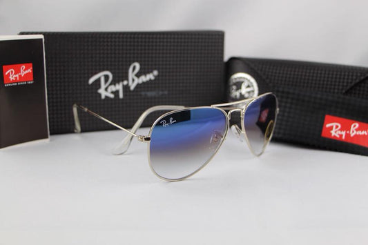 RAY-BAN Blue Shade & Silver 3026 Aviator Trendy Hot Favourite Wintage Sunglass For Unisex.