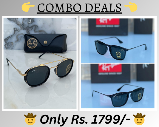 RAY-BAN New Top Trending Men's Pack Of 2 Combo Hot Favourite Wintage Sunglass For Unisex.