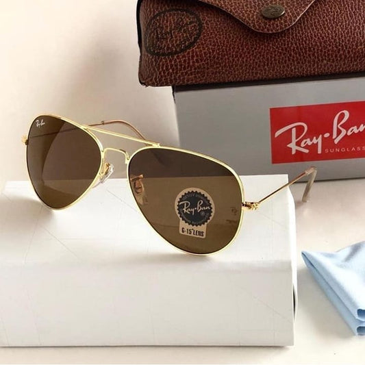 RAY-BAN Brown & Gold 3026 Aviator Causal Latest Sunglass For Unisex.