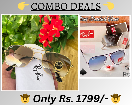RAY-BAN New Top Trending Men's Pack Of 2 Combo Hot Favourite Wintage Sunglass For Unisex.