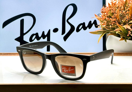 RB 2140 MATT BLACK BROWN DC GLASS LENS WAYFARER UV-400 SUNGLASSES