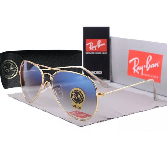 RAY-BAN Blue Shade & Gold 3026 Aviator Trendy Hot Favourite Wintage Sunglass For Unisex.